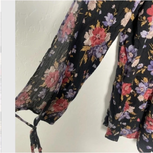 Peplum Top Floral V Neck Tie Drawstring Hipster Hippie Trendy Pullover Blouse - Picture 3 of 7